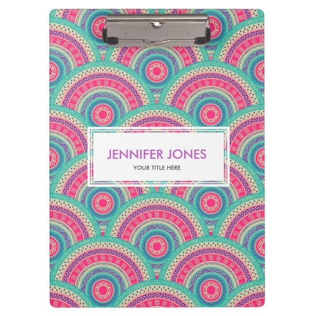Gentle Pastel Colored Tribal Circular Pattern Clipboard (Front)