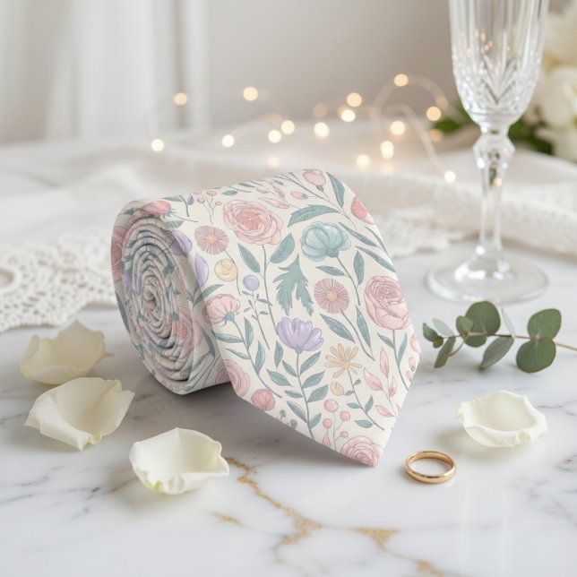 Gentle Pastel Flower Pattern Neck Tie (Creator Uploaded)