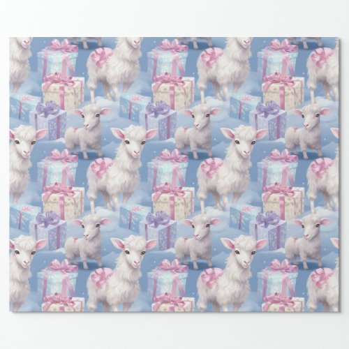 Gentle Pastel Lambs and Gifts  Wrapping Paper