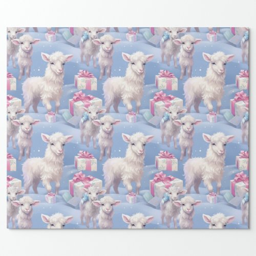 Gentle Pastel Lambs and Gifts  Wrapping Paper