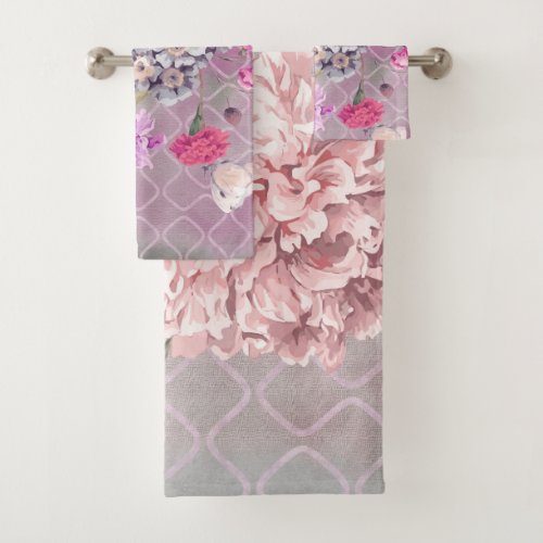 Gentle Pastel Pink Peony Flower Bath Towel Set