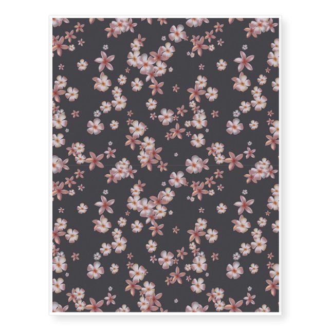 Gentle pattern with pink tropical flowers temporary tattoos (Front)