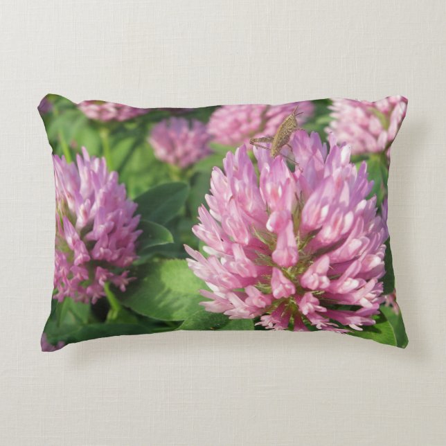 Gentle pink and green clover accent pillow (Front)