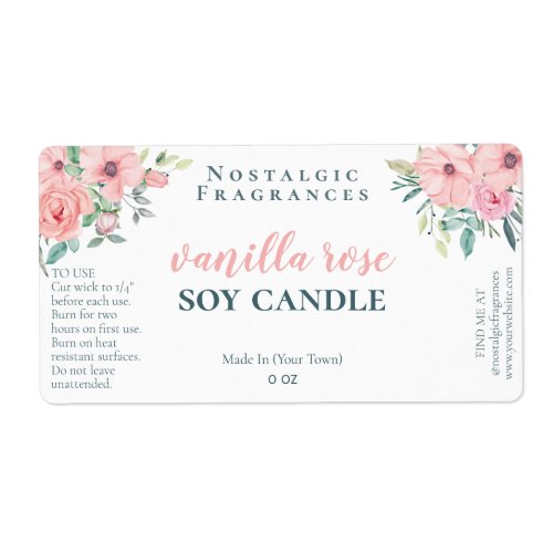 Gentle Pink And White Floral Candle Labels