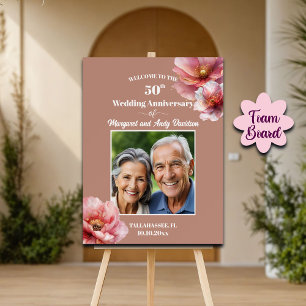 Gentle Pink Gold Floral 50th Wedding Anniversary  Foam Board