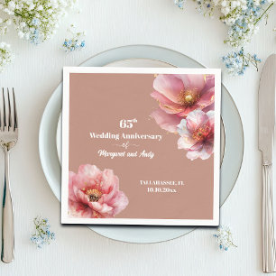Gentle Pink Gold Floral 60th Wedding Anniversary Napkins
