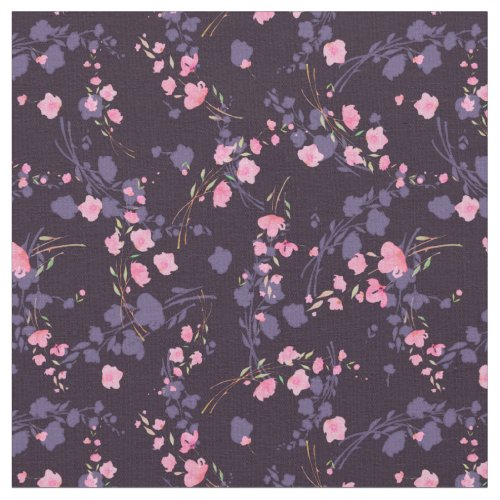 Gentle pink sakura flowers on a dark background fabric