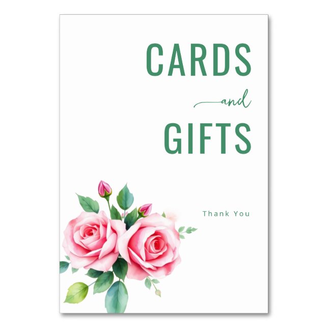 Gentle Pink Watercolor Roses Table Number (Front)