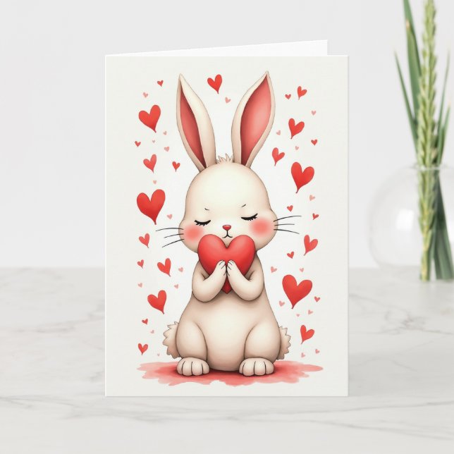 Gentle Rabbit Love Heart Card (Front)
