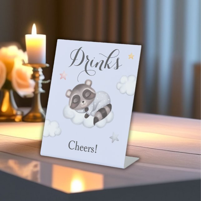 Gentle Raccoon Animal Baby Shower Drinks Pedestal Sign (Gentle Raccoon Animal Baby Shower Drinks Pedestal Sign)