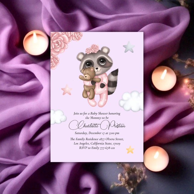 Gentle Raccoon Animal Girl Baby Shower Invitation (Gentle Raccoon Animal Girl Baby Shower Invitation)