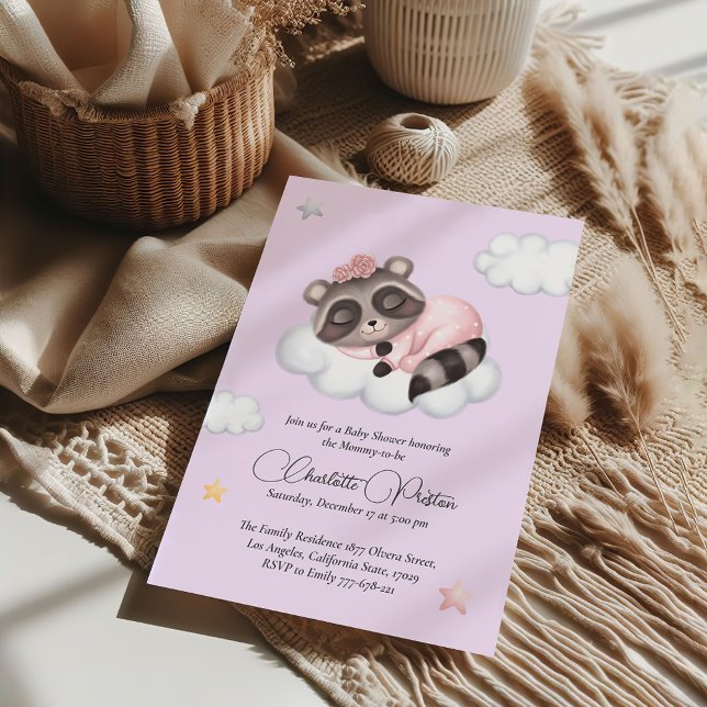 Gentle Raccoon Animal Girl Baby Shower Invitation (Gentle Raccoon Animal Girl Baby Shower Invitation)