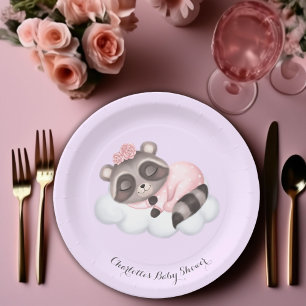 Gentle Raccoon Animal Girl Baby Shower Paper Plates