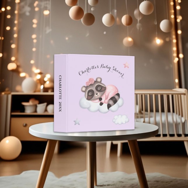 Gentle Raccoon Animal Girl Baby Shower Photo Album 3 Ring Binder (Girl Baby Shower Photo Album!)