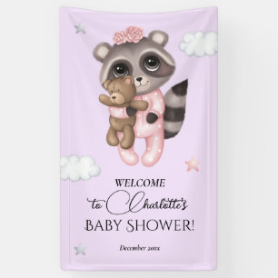 Gentle Raccoon Animal Girl Baby Shower Welcome Banner