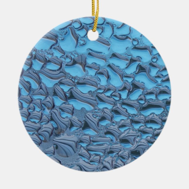 Gentle raindrops on blue glass   ceramic ornament (Front)