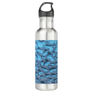 Gentle raindrops on blue glass   stainless steel water bottle