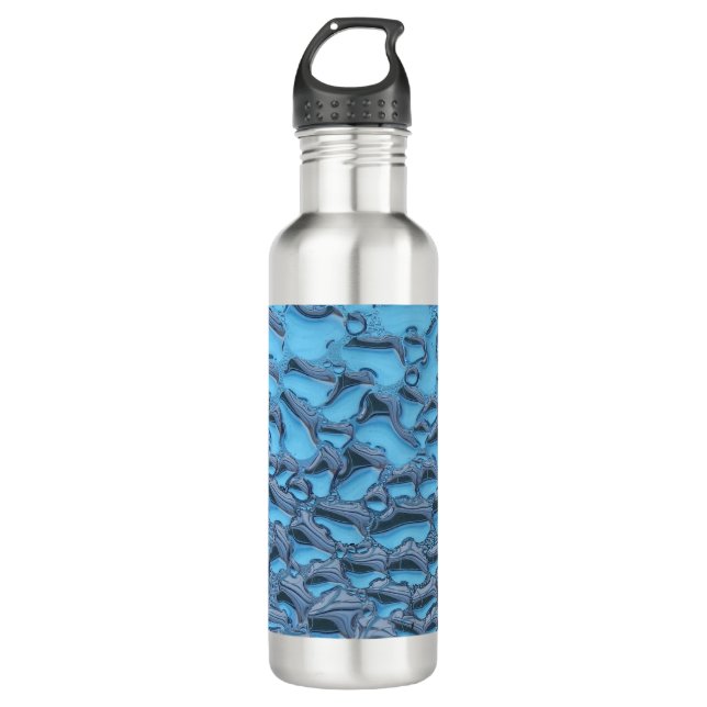 Gentle raindrops on blue glass   stainless steel water bottle (Front)
