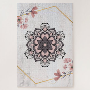 Gentle Rangoli Glow – Peaceful Botanical Pattern Jigsaw Puzzle