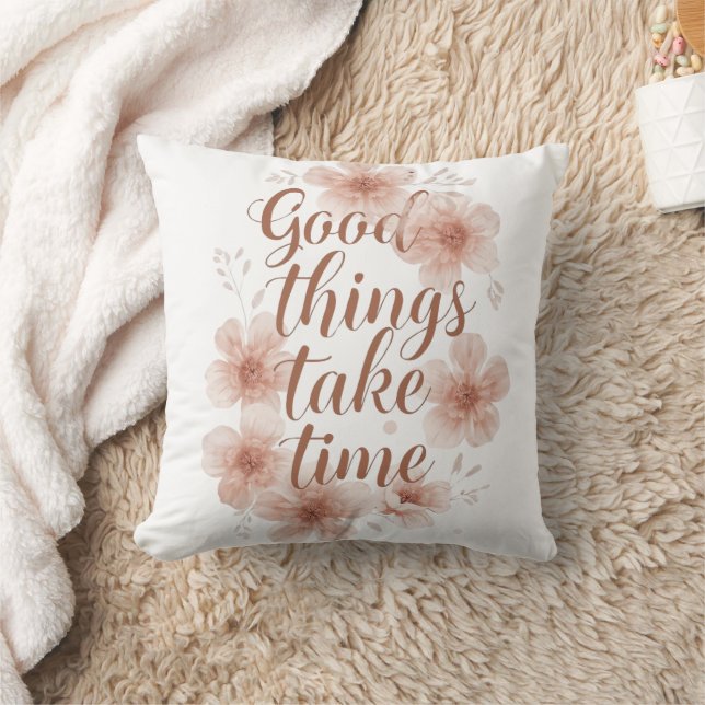 Gentle Reminder with Soft Florals Throw Pillow (Blanket)