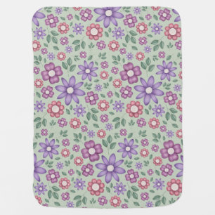 gentle sage green whimsical floral pattern baby blanket