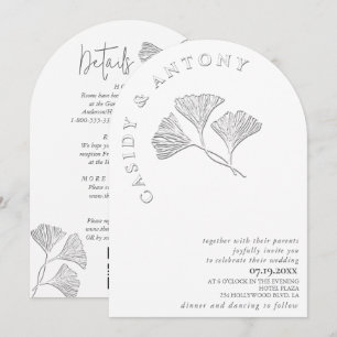 Gentle simple embossed ginko all in one in invitation