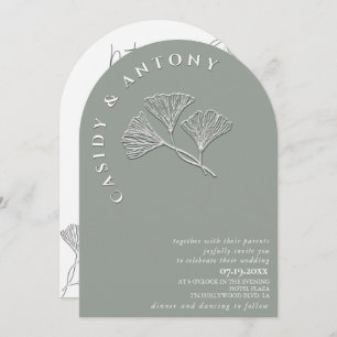 Gentle simple embossed ginko all in one in invitation