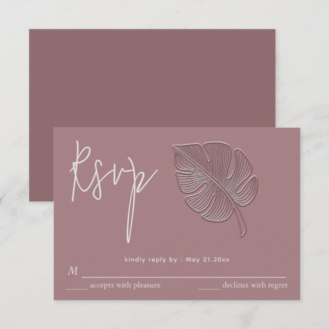 Gentle simple embossed tropical leaf RSVP Card (Front/Back)