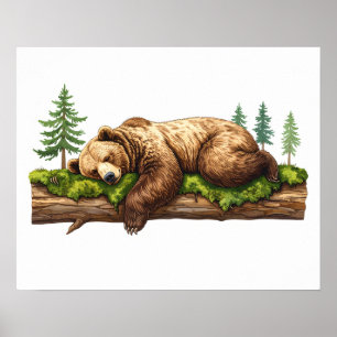 Gentle Sleeping Bear Woodland Nursery Wall Art