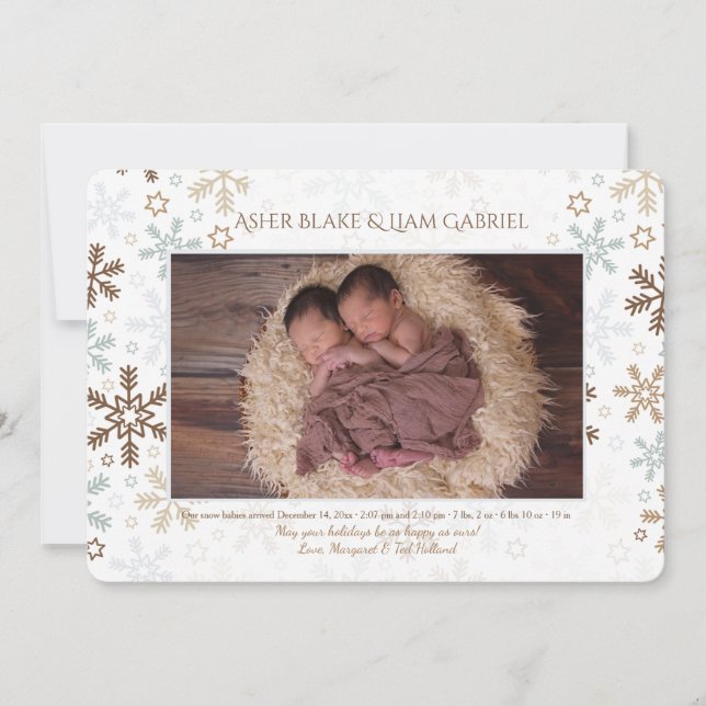 Gentle Snowflakes Photo Birth Announcement (Front)