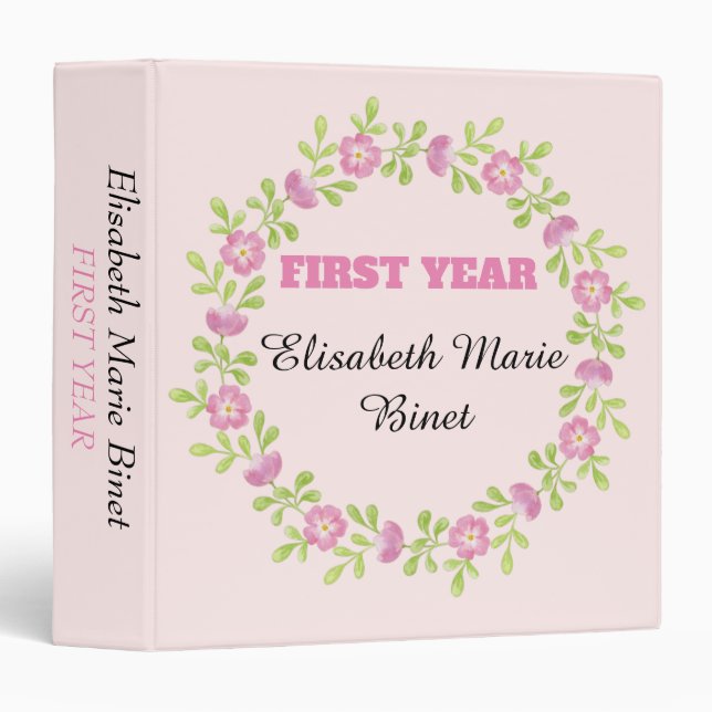Gentle soft ring Baby Girl First Year Scrapbooking 3 Ring Binder (Front/Spine)