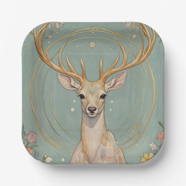 Gentle Spirit: A Pastel Deer Paper Plates (Front)