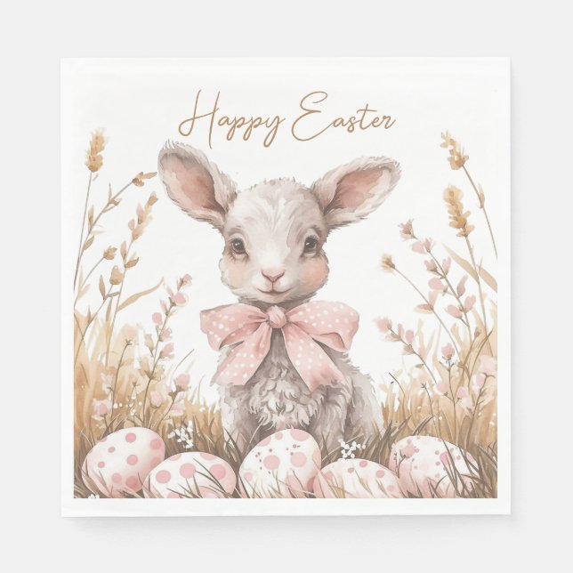 Gentle Spring Lamb & Pastel Easter Egg Hunt Napkins (Front)