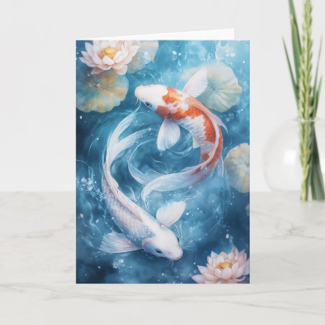 Gentle Swirls of Koi in Tranquil Waters Card (Front)