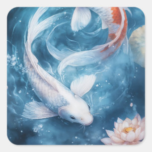Gentle Swirls of Koi in Tranquil Waters Square Sticker