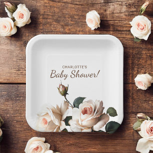 Gentle Tea Rose Baby Shower Paper Plates