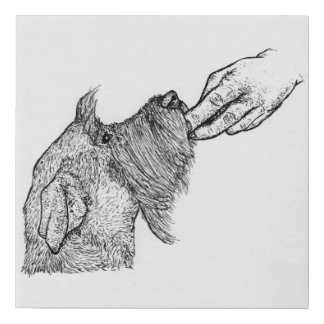 Gentle Trust: Hand-Drawn Schnauzer & Human Hand Faux Canvas Print