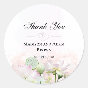 Gentle Water Lilies and Loti Watercolor Thank You Classic Round Sticker