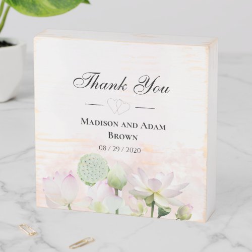 Gentle Water Lilies and Loti Watercolor Thank You Wooden Box Sign