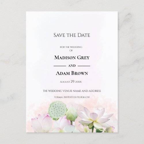 Gentle Water Lilies and Lotuses Save the Date Announcement Postcard