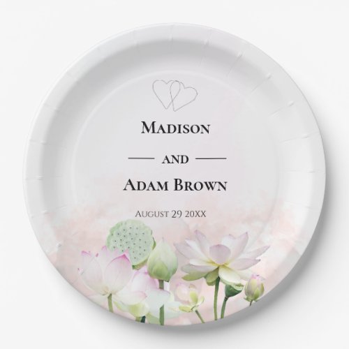 Gentle Water Lilies and Lotuses Watercolor Wedding Paper Plates