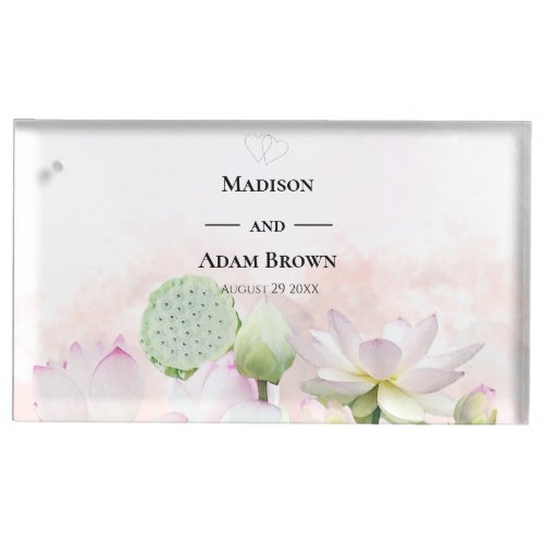 Gentle Water Lilies and Lotuses Watercolor Wedding Place Card Holder