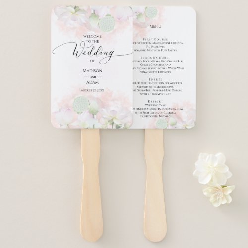 Gentle Water Lilies  Loti Watercolor Wedding Menu Hand Fan