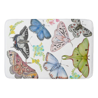 Gentle Watercolor Butterflies Bath Mat