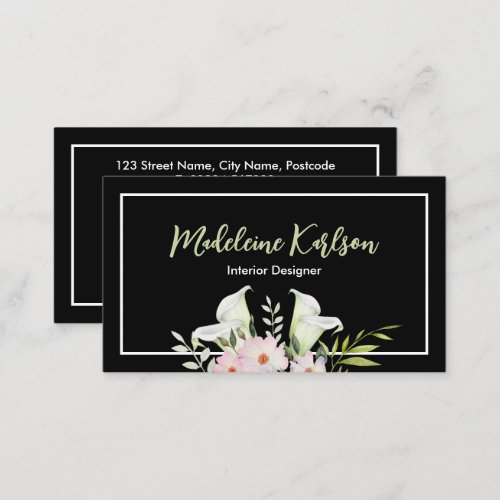 Gentle Watercolor White Calla Lily Roses Flowers Business Card