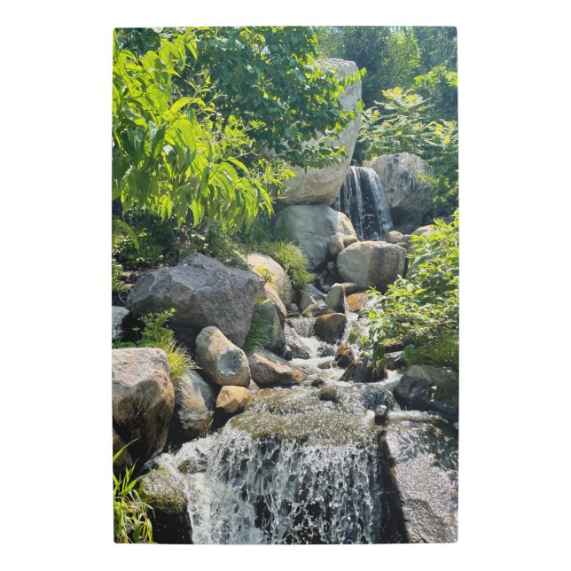 Gentle Waterfall Scene Calm Natural forest Beauty Metal Print (Front)