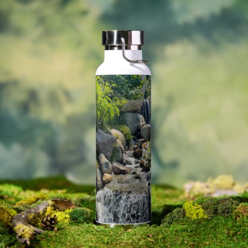 Gentle Waterfall Scene Calm Natural forest Beauty Water Bottle