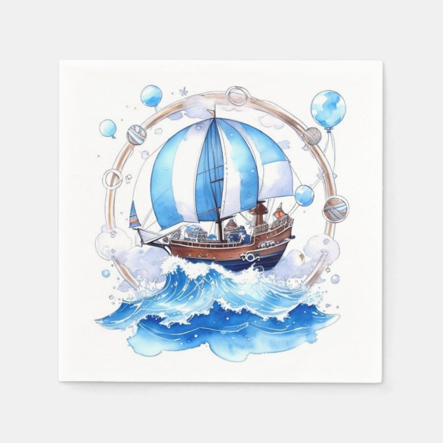 Gentle Waves: Nautical Boy Baby Shower Napkins (Front)