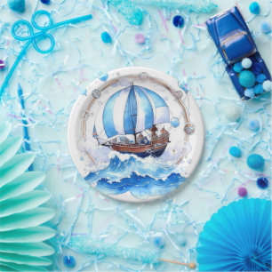 Gentle Waves: Nautical Boy Baby Shower Paper Plates