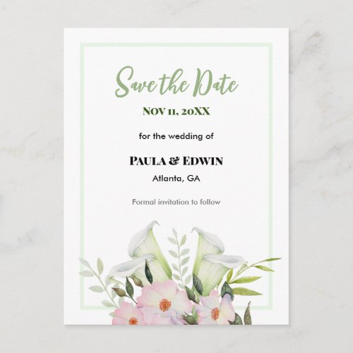 Gentle White Calla Lily Rose Wedding Save The Date Announcement Postcard